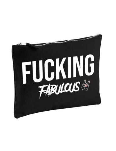 Pochette zippée en coton large - imprimée "Fucking Fabulous" noire,