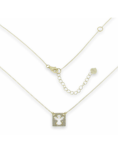 Collier Argent 925 Paqué Or - Pendentif ange découpé + zirconiums