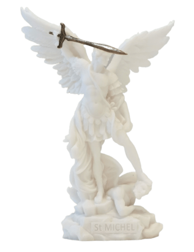St Michel - Statue en albâtre 24cm -Blanc