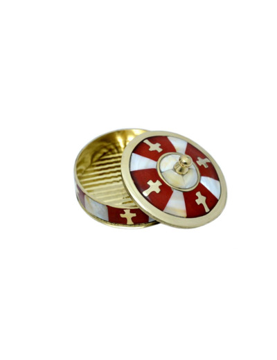 Boîte à chapelets en Nacre et Laiton - Rouge- Diamètre 7cm