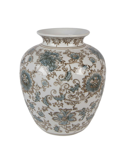 Vase céramique blanc bleu 22x22x25cm