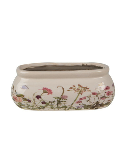 Pot de fleurs ovale beige céramique 18x8x7cm
