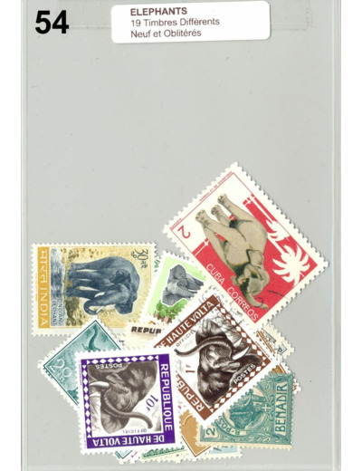 TIMBRES ELEPHANTS DIFFERENTS NEUF ET OBLITERES *54