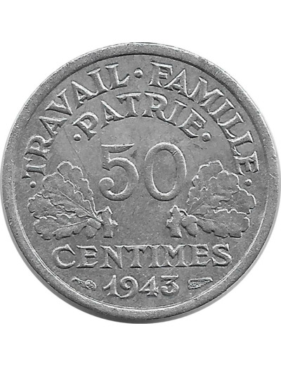 FRANCE 50 CENTIMES BAZOR 1943 B TTB+