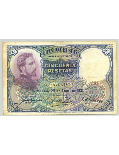 ESPAGNE 50 PESETAS 25-04-1931 TB+ N2