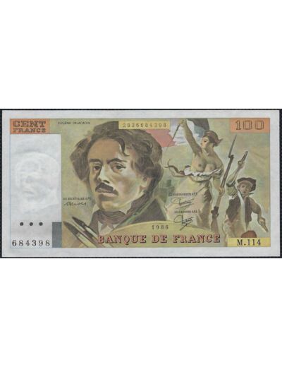 FRANCE 100 FRANCS DELACROIX 1986 SERIE M.114 NEUF 398