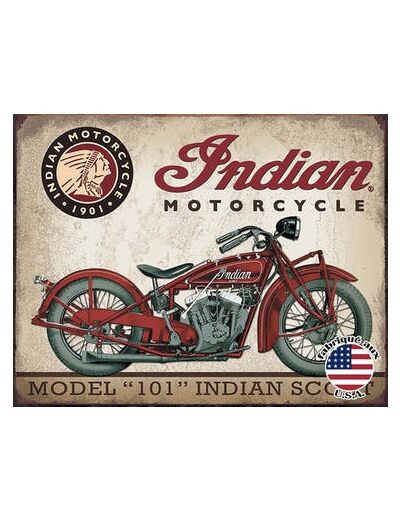 Plaque métal Indian Model "101", 31.5x40cm. Décoration vintage.