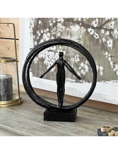 Statue couple double cercle marron 40x35x11cm