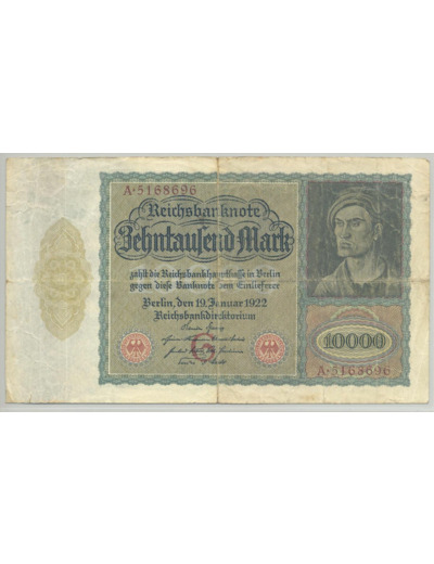 ALLEMAGNE 10000 MARK 19-01-1922 SERIE A TB+
