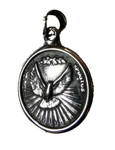 Médaille 18mm en Argent 925 Oxydé - SAINT ESPRIT / ALPHA OMEGA
