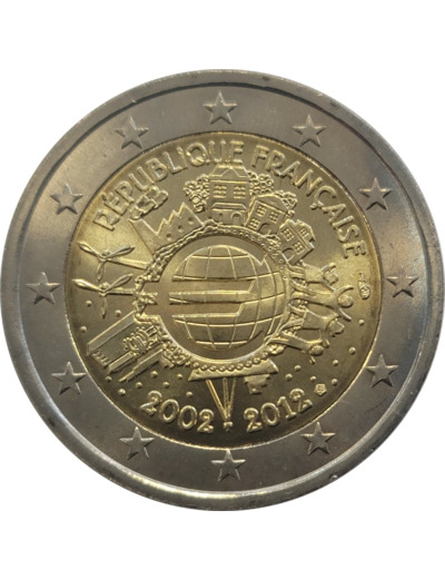 FRANCE 2012 2 EURO COMMEMORATIVE 10 ANS DE L'EURO SUP