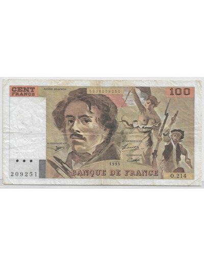 FRANCE 100 FRANCS DELACROIX O.214 1993 TB+