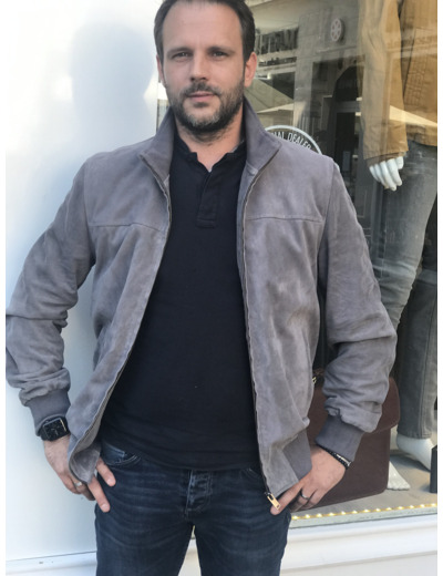 Blouson homme teddy cuir gris