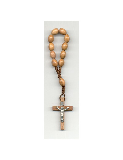 Dizainier olivier sur corde grain oval-croix bois +Christ argenté
