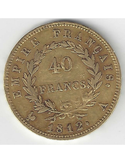 FRANCE 40 FRANCS OR NAPOLEON Ier- EMPIRE FRANCAIS 1812 A (paris) TB+