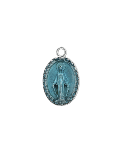 Médaille argentée 15x10mm- Résine bleue- MIRACULEUSE