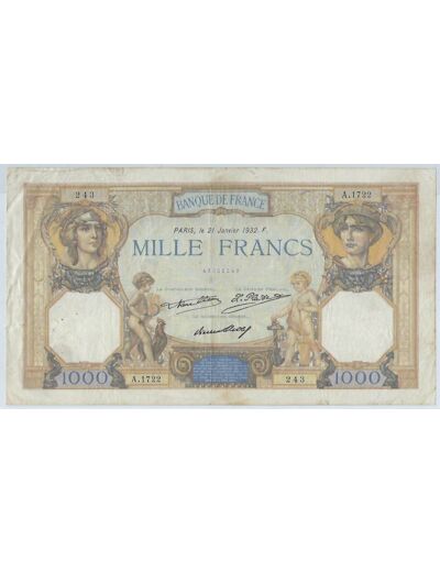 FRANCE 1000 FRANCS CERES ET MERCURE 21 01 1932 SERIE A.1722 TTB