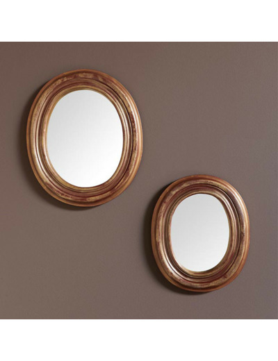 Duo 2 Miroirs Ovales Or Bois de Manguier 36x30cm