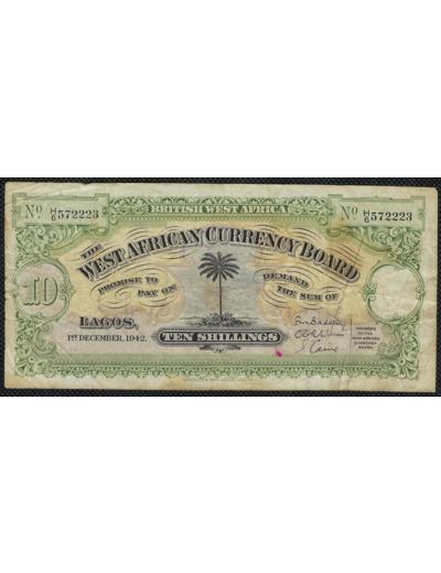 AFRIQUE OCCIDENTALE BRITANIQUE 10 SCHILLINGS 1-12-1942 TB (W7b)