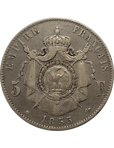 FRANCE 5 FRANCS NAPOLEON III 1855 BB (Strasbourg) TB (G734)