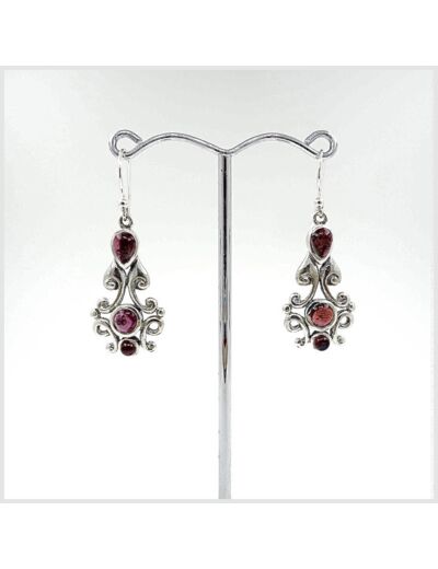 Boucles d'oreilles Grenat et Argent Massif