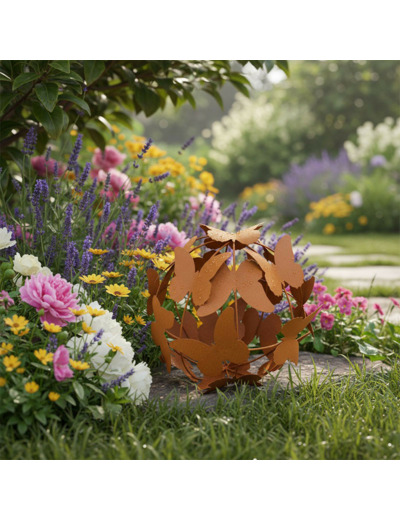 Sphère décorative Envol de Papillons Rouille 29x29cm