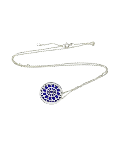 Pendentif + Chaine Argent 925 - Rosace bleue 20mm + Bte à bijoux
