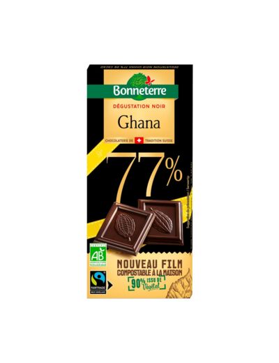 Chocolat Noir Bio 77 % Ghana-80g-Bonneterre