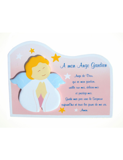 Cadre Ange Gardien rose 15x20cm