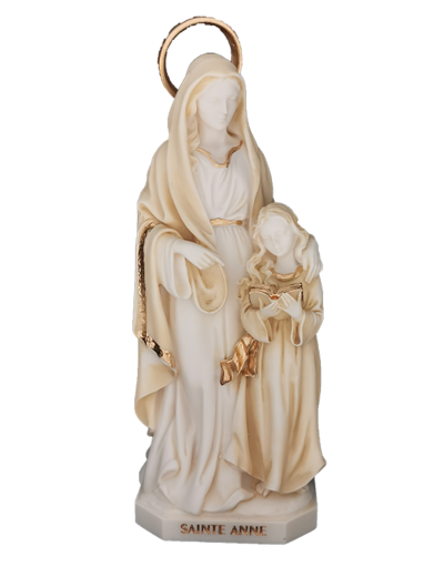 Sainte Anne - Statue en albâtre 20cm -Beige et Or