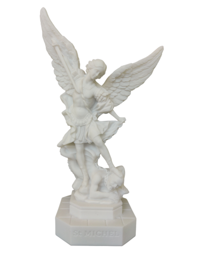 St Michel - Statue en albâtre 50cm - Blanc