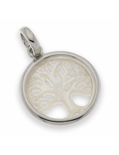 Pendentif en Argent 925 et NACRE diam.16mm- ARBRE de VIE