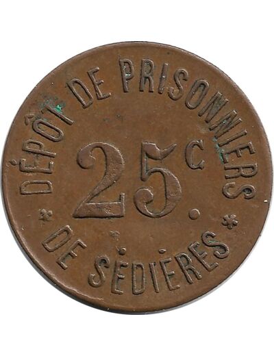 19 CORREZE - CLERGOUX 25 CENTIMES DEPOT DE PRISONNIERS DE SEDIERES 14/18 TTB+