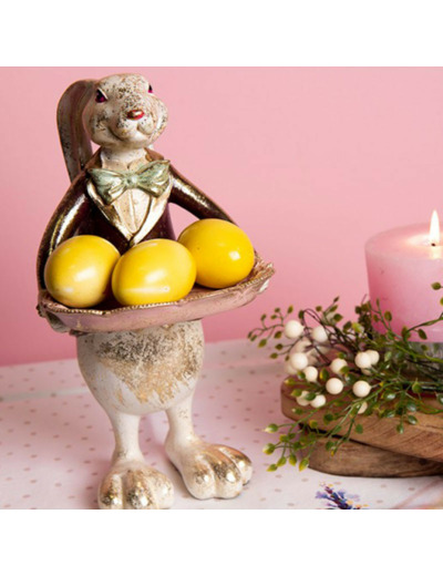 Statuette lapin polyrésine blanc noir 15x12x30cm