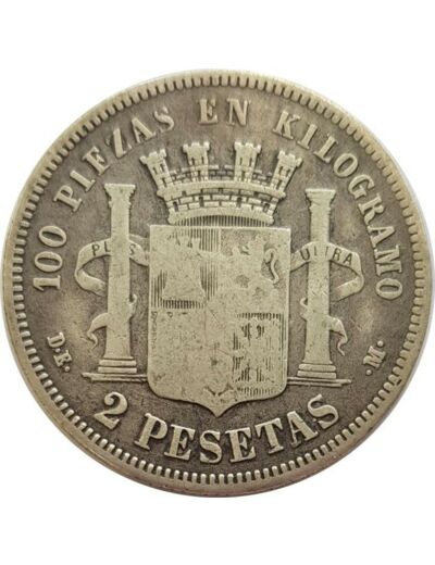 Espagne ( SPAIN ) 2 PESETAS 1870 (73) DEM TB