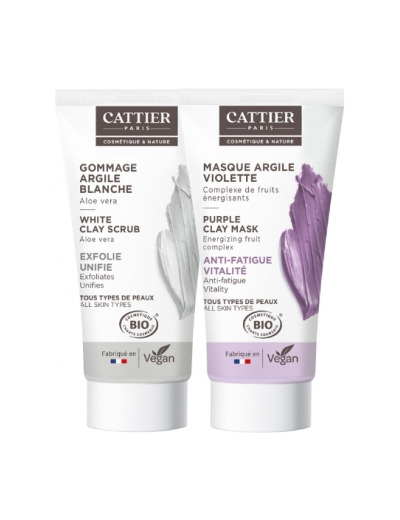 Lot Anti fatigue gommage et masque argile violette tous types de peaux