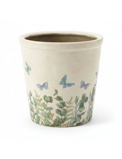 Pot de fleurs beige céramique papillon 17x16cm