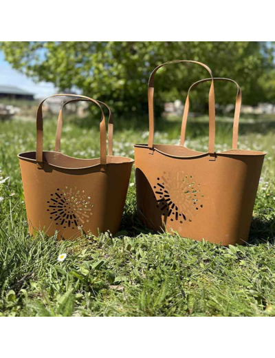 Ensemble 2 jardinières fer rouille 38x21x48cm
