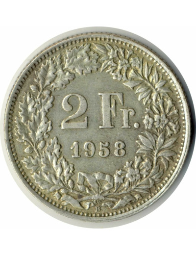 SUISSE 2 FRANCS 1958 B TTB