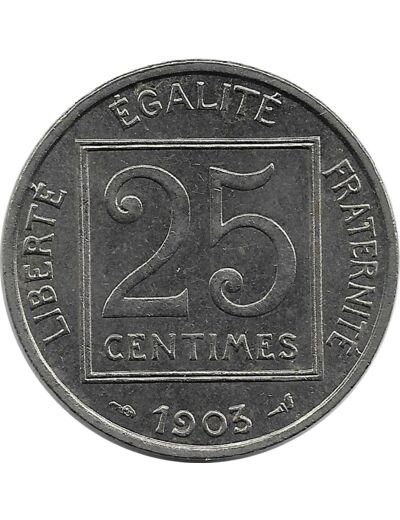 FRANCE 25 CENTIMES PATEY 1er TYPE 1903 TTB+