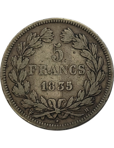 FRANCE 5 FRANCS LOUIS PHILIPPE I 1835 H (La Rochelle) TB+ (G678)