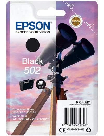 Epson 502 Jumelles Noir, Cartouche d'encre d'origine, XP-5100 XP-5105 XP-5150 XP-5155 WF-2860DWF WF-2865DWF WF-2880 WF-2885