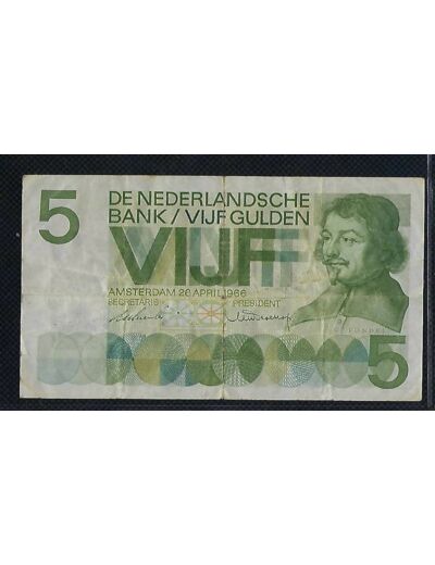 HOLLANDE 5 GULDEN 26 04 1966 SERIE IFQ 003612 TB+