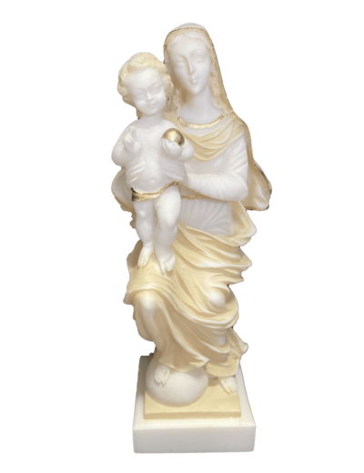 Vierge Protectrice -Statue en albâtre 20cm -Beige et Or