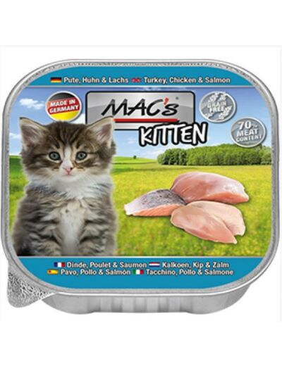 MAC'S Raffineur à la Dinde, poulet & saumon pour chaton - 85g