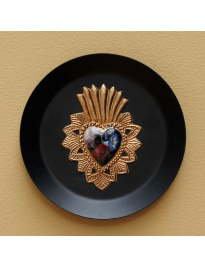 Cadre Ex-voto fleuri noir doré 15cm