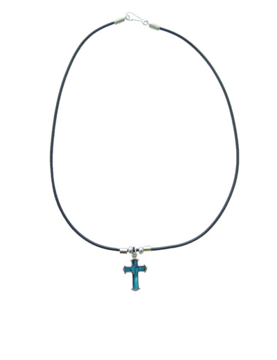 Collier Cordon + Croix Abalone Bleu