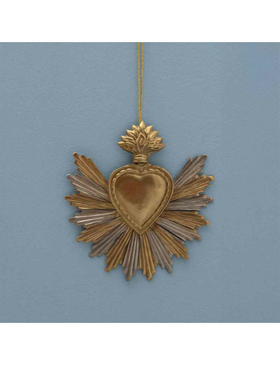 Ex-voto coeur or argent fer 16x2x15cm