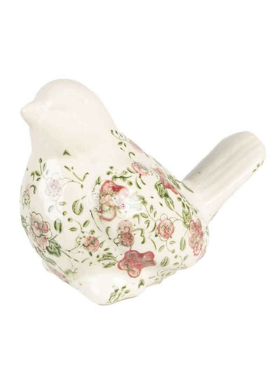 Figurine oiseau en céramique floral rose beige 19x11x14cm
