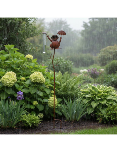 Pluviomètre grenouille parapluie 22x12x100cm
